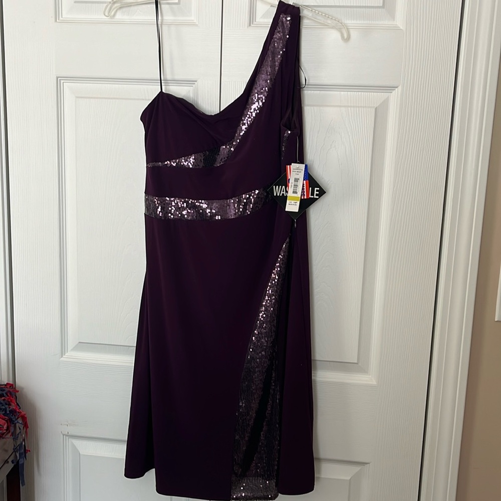 R & M Richards Purple One Shoulder Dress